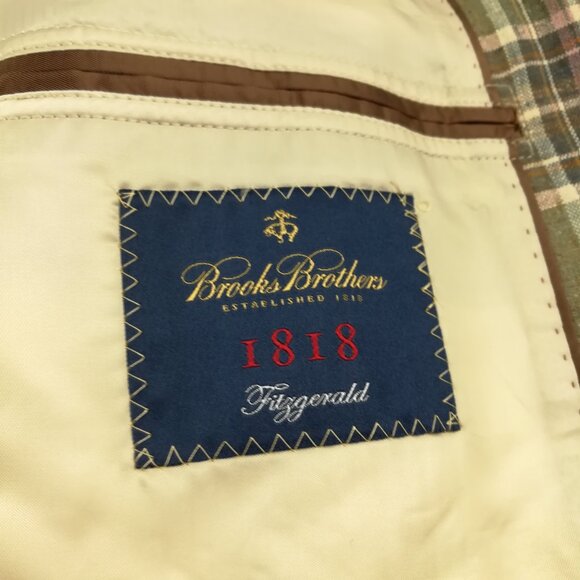 NWT Brooks Brothers Sport Coat Blazer Linen Silk Plaid Green 41R $448 - Picture 6 of 13
